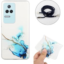 4U Sky Xiaomi Redmi K50/K50 Pro Marble Desen Için Kabartmalı Şok Geçirmez Tpu Telefon Kapağı Ayarlanabilir Kordon Mavisi (Yurt Dışından)