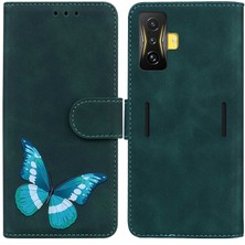 4U Sky Xiaomi Için Poco F4 Gt/redmı K50 Oyun Flip Cüzdan Kılıf Deri Touch Hissed Pu Deri Kelebek Desen Baskı Manyetik Kapanma Standı Kapak Yeşili (Yurt Dışından)