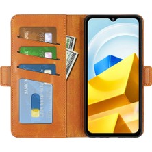 4U Sky Xiaomi Için Poco M5 Için 4g Buzağı Dokulu Pu Deri Flip Stand Telefon Cüzdan Kılıfı Çift Manyetik Toka Koruyucu Kabuk-Sarı (Yurt Dışından)