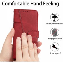 4U Sky Xiaomi Için 12 Lite 5g Pu Deri Koruyucu Telefon Kılıfı Destekleme Stand Basit Stil Baskılı Dikişli Cep Telefonu Kapak Strap-Red ile (Yurt Dışından)