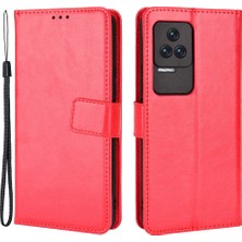 4U Sky Xiaomi Için Poco F4 5g/redmi K40S 5g Kayış Damla Geçirmez Bölünmüş Deri+Tpu Cüzdan Kasa Çılgın At Doku Stand Cep Telefonu Kabuk-Kırmızı (Yurt Dışından)