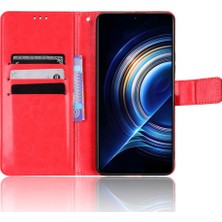 4U Sky Xiaomi Için Poco F4 5g/redmi K40S 5g Kayış Damla Geçirmez Bölünmüş Deri+Tpu Cüzdan Kasa Çılgın At Doku Stand Cep Telefonu Kabuk-Kırmızı (Yurt Dışından)