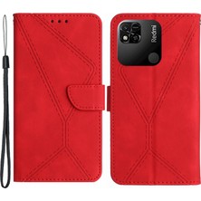 4U Sky HT05 Cüzdan Stand Telefon Kılıfı Xiaomi Redmi 10A Baskılı Çizgi Cilt Touch Pu Deri Kapak-Kırmızı (Yurt Dışından)