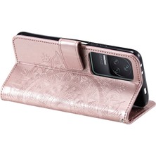 4U Sky Xiaomi Poco F4 5g/redmi K40S 5g Baskılı Mandala Çiçek Desen Kılıf Katlama Stand Pu Deri Cüzdan Koruyucu Kapak Strap-Rose Altın (Yurt Dışından)