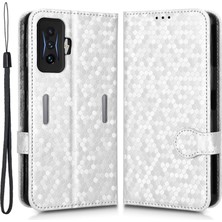 4U Sky Xiaomi Için Redmi K50 Gaming 5g/poco F4 Gt 5g Flip Folio Pu Deri Deri Cüzdan Dot Desen Desen Desenli Stand Koruyucu Telefon Kapağı Strap-Silver ile (Yurt Dışından)