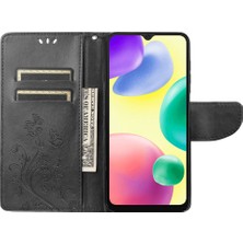 4U Sky Xiaomi Için Redmi 10A Kelebek Çiçeği Baskılı Pu Deri Telefon Kılıfı Damla Geçirmez Kapak Kabuğu Stand Cüzdan-Black (Yurt Dışından)