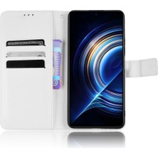 4U Sky Xiaomi Için Redmi K50/K50 Pro Diamond Texture Pu Deri Iyi Korumalı Telefon Kılıfı Cüzdan Stand Kapağı Strap-White (Yurt Dışından)