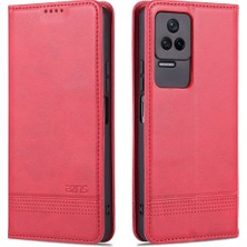 4U Sky Xiaomi Için Redmi K50 PRO/K50 Koruyucu Telefon Kılıfı Manyetik Kapatma Dokulu Pu Deri Stand Telefon Kapağı Cüzdan-Kırmızı ile (Yurt Dışından)