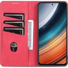 4U Sky Xiaomi Için Redmi K50 PRO/K50 Koruyucu Telefon Kılıfı Manyetik Kapatma Dokulu Pu Deri Stand Telefon Kapağı Cüzdan-Kırmızı ile (Yurt Dışından)