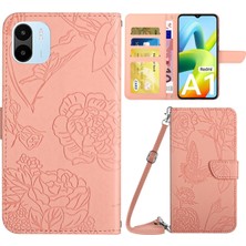 4U Sky Kelebek Çiçekleri Xiaomi Redmi A1 4g Için Baskalı Cüzdan Kılıfı, Cilt Dostu Pu Deri Anti Drop Telefon Kapağı Omuz Kayışı Pink ile Standı (Yurt Dışından)