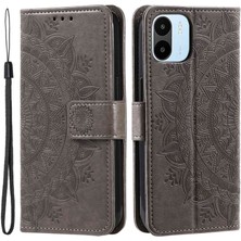 4U Sky Xiaomi Redmi A1 4g Için Cep Telefonu Kapağı, Mandala Çiçek Deseni Basmış Pu Deri Deri Cüzdan Kılıfı Stand Telefon Shell-Grey (Yurt Dışından)