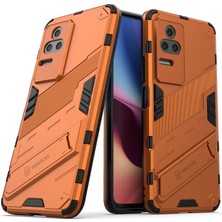 4U Sky Xiaomi Redmi K50 PRO/K50 Hard Pc+Yumuşak Tpu Şok Geçirmez Cep Telefonu Kasası Kickstand Cover-Orange (Yurt Dışından)