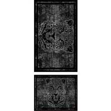 Bellino Yıkanabilir Kaymaz Pamuk Dokuma Taban Siyah Kaplan Renk 60X100-50X60 Banyo Paspası 2 Li Klozet Takımı 12