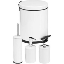 Depposite Çelik Metal 4 Parça Kaliteli Banyo Seti Beyaz Set