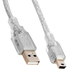 Powermaster USB 5 Metre Şeffaf USB Am Mini 5 Pin Kablo