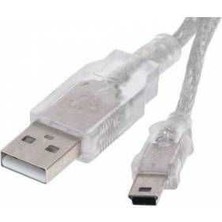 Powermaster USB 5 Metre Şeffaf USB Am Mini 5 Pin Kablo