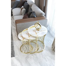 Hausev Hasır C Zigon Sehpa Gold Sarı Mermer