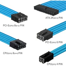 2Guoyang Mavi Kit A Formulamod Nck1 Serisi Psu Uzatma Kablosu Kiti, Düz Renk Kablo Katı Combo 300MM ATX24PIN PCI-E8PIN CPU8PIN Taraklı (Yurt Dışından)