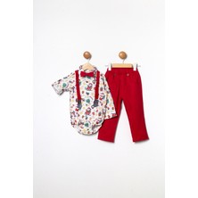 Pollito Erkek Bebek Yılbaşı Temalı Aylık Beyaz Gömlek Gabardin Pantolon 4'lü Takım