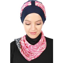 Aisha's Design Şifon Kuşaklı Penye Bone Desenli,lacivert - Lacivert Fuşya,b-36d,Lacivert - Lacivert Fuşya