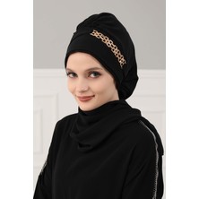 Aisha's Design Gold Aksesuarlı Tasarım Şifon Hazır Türban,HT-28,HT-28,Siyah