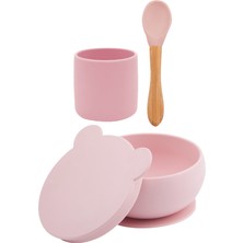 Oioi Mama Kaşığı Saplı Pinky Pink / Powder Grey & Kapaklı Kase & Mini Bardak