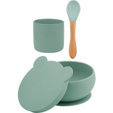 Oioi Mama Kaşığı River Green / Powder Grey & Kapaklı Kase & Mini Bardak