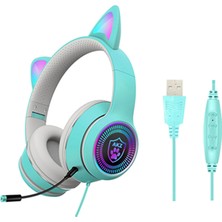 2Guoyang Gri Pembe Rgb Işık Hafif Hediye Oyun Kulaklığı Moda USB Kablolu Gürültü Önleyici Katlanabilir Kedi Kulak Seyahat Hifi Stereo Pc Laptop Için (Yurt Dışından)