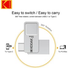 2Guoyang IPhone Için Adaptör 64GB Yeni Kodak K223C Metal USB Flash Sürücü 32GB 64GB 128GB Usb3.1 80MB/S Memory Stick Otg U Disk Mini Pendrive Type-C Akıllı Telefon Için (Yurt Dışından)