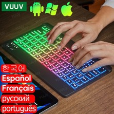 2Guoyang Siyah 02 Gökkuşağı Arkadan Aydınlatmalı iPad Klavye Tablet Telefon Laptop Için Ispanyolca Rusça Portekizce Kablosuz Bluetooth Klavye Xiaomi Samsung Için (Yurt Dışından)