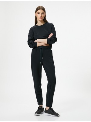 Koton Modal Kumaş Crop Spor Sweatshirt Asimetrik Kesim Bisiklet Yaka Uzun Kollu
