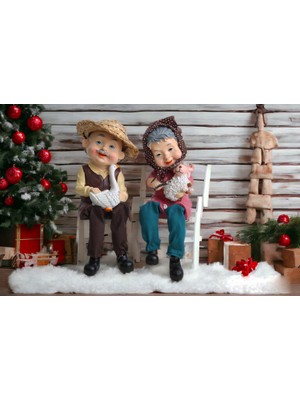 Elifeshop Ayakları Sallanan Mutlu Yaşlı Hayvancı Çift Biblo Dekoratif Obje Hediye Ürün Vitrin Süsü Ev Hediyesi