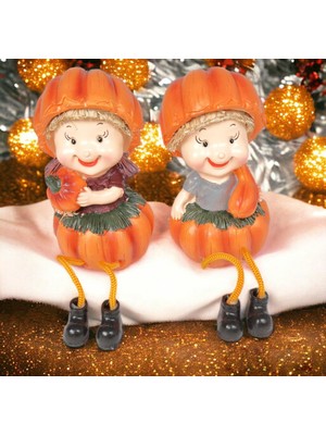 Elifeshop Ayakları Sallanan Balkabağı Kafalar Biblo Dekoratif Obje Hediye Ürün Vitrin Süsü Ev Hediyesi 24 Cm.