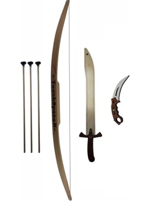 Ahtek Süper 3'lü Set, Ahşap Ok Yay + Kılıç + Bıçak Seti Oyuncak