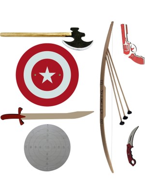 Ahtek Kaptan Türkiye 7 Li Oyuncak Seti, Kalkan + Balta + Kılıç + Bıçak + Ok Yay Tk + Tabanca + Hedef