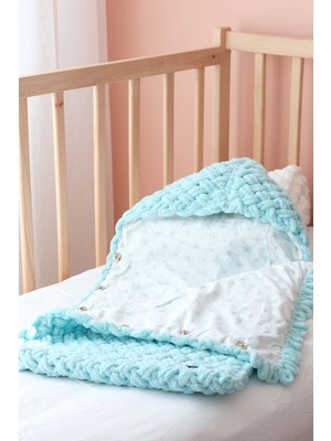 Bugula Puffy Portbebe Panduf 2’li SET 0-12M Mint Erkek Örgülü Düğmeli Şapkalı Mont Alize İp Organik Sertifika