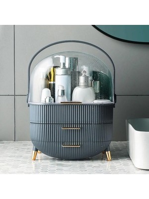 Royaleks Kozmetik Makyaj Düzenleyici Organizer Gri Taşıma Kulplu Çekmeceli