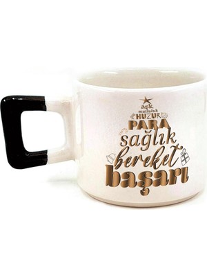 Mor Mürekkep Dilek Ağacım Baskılı Siyah Kulplu Kare Yılbaşı Kupası