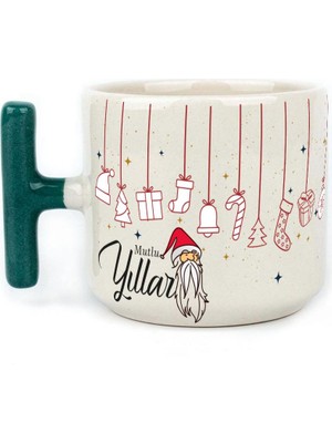 Mor Mürekkep Mutlu Yıllar Asılı Yılbaşı Süsleri Baskılı Yeşil Kulplu T Yılbaşı Kupası