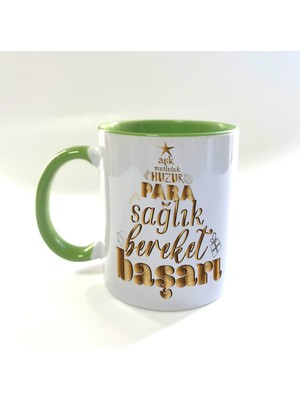 Mor Mürekkep Dilek Ağacım Baskılı Yeşil Kulplu Içi Yeşil Yılbaşı Kupası