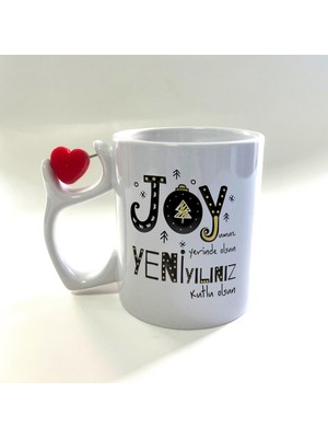 Mor Mürekkep Joyumuz Yerinde Olsun Baskılı Dönen Kalp Figürlü Yılbaşı Kupası