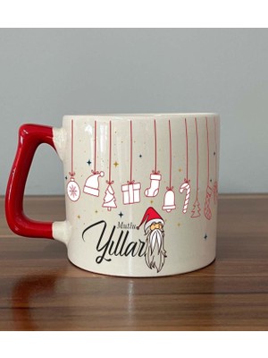 Mor Mürekkep Mutlu Yıllar Asılı Yılbaşı Süsleri Baskılı Kırmızı Kulplu D Yılbaşı Kupası