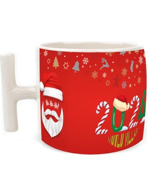 Mor Mürekkep 2024 Noel Baba Tam Tur Baskılı Beyaz Kulplu T Yılbaşı Kupası