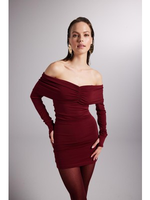 Holly Lolly Madonna Yaka Astarlı Mini Dreamer Elbise Bordo