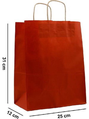 Omeyva Büküm Saplı Kraft Kağıt Karton Hediye Çanta Poşet Torba - Bordo - 25X31 Cm. - 25 Adetlik 2 Paket