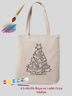 Yılbaşı Ağacı Tasarım Sınırlı Boyama Çantası Hobi Yeni Yıl Hediye Mandala 35*40 cm Ham Bez Çanta