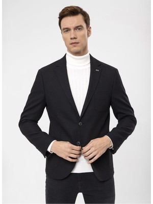 Süvari Slim Fit Siyah Erkek Armürlü Ceket CT2021600310