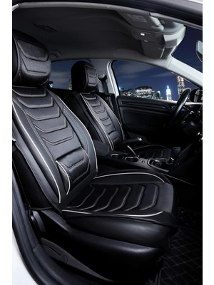Asya honda Legend Uyumlu Lüks Deri Oto Koltuk Kılıfı Ön/arka Set (Asya Seri) Siyah-Beyaz