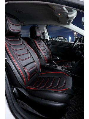 Asya honda Legend Uyumlu Lüks Deri Oto Koltuk Kılıfı Ön/arka Set (Asya Seri) Siyah-Kırmızı
