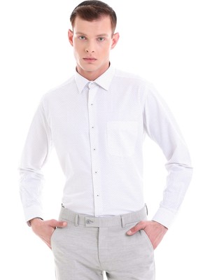 Hatemoğlu Gri Klasik Fit Baskılı Pamuklu Slim Yaka Uzun Kollu Klasik Gömlek